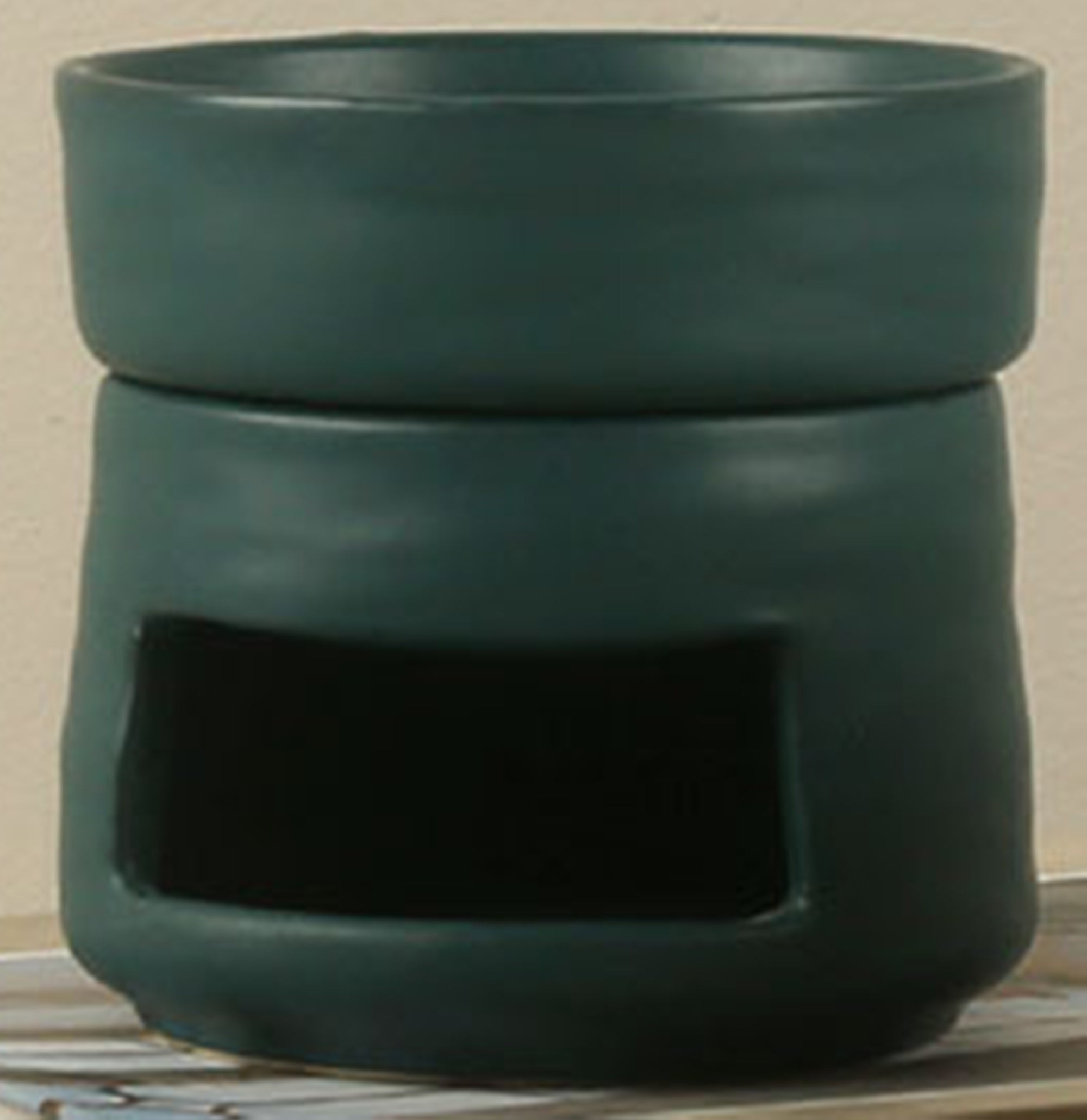 rustic style deep teal colored ceramic round wax melter personal oil diffuser for tealight candle