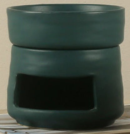 rustic style deep teal colored ceramic round wax melter personal oil diffuser for tealight candle