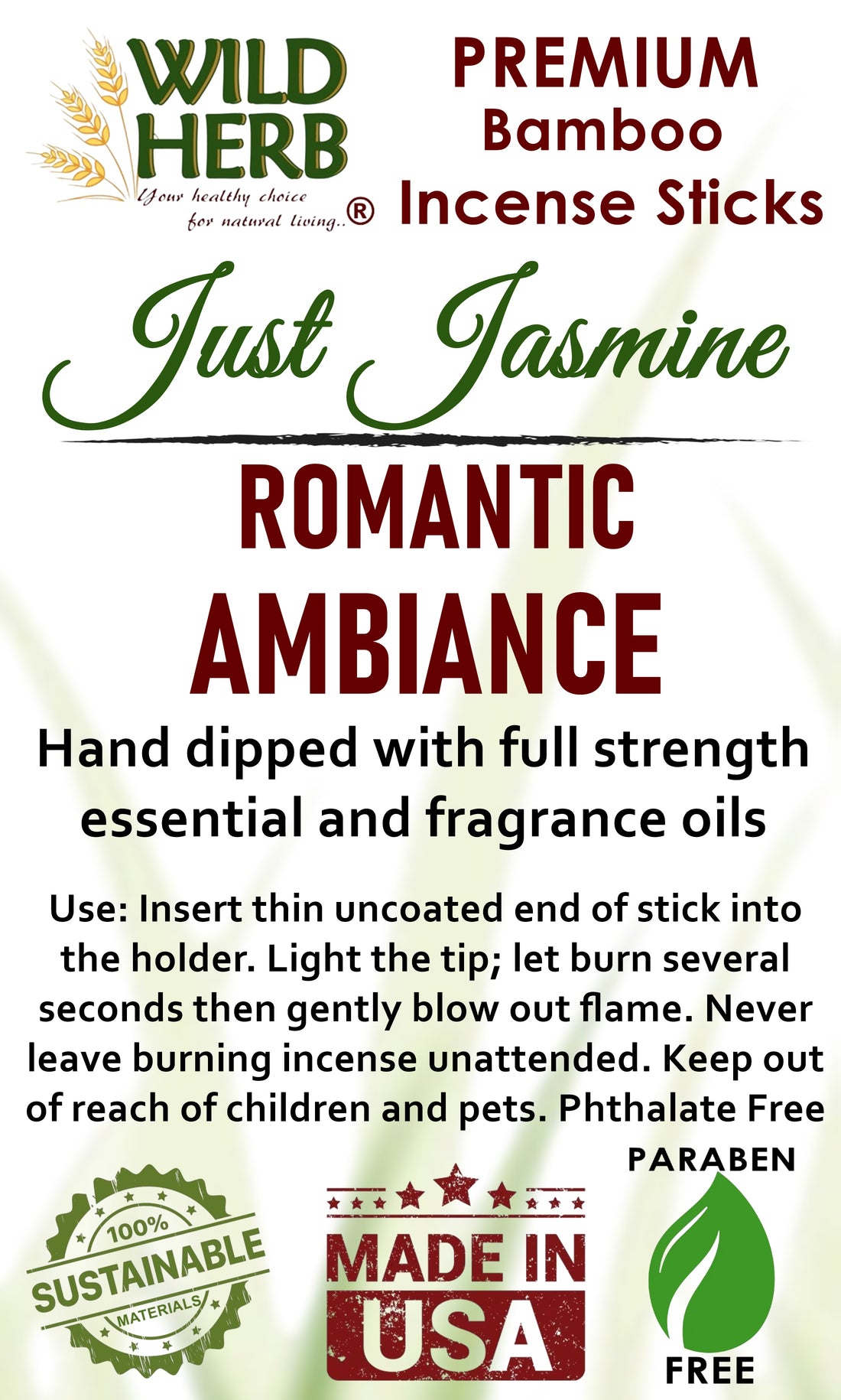 Incense, Just Jasmine-Wild Herb Your Healthy Choice for Natural Living
