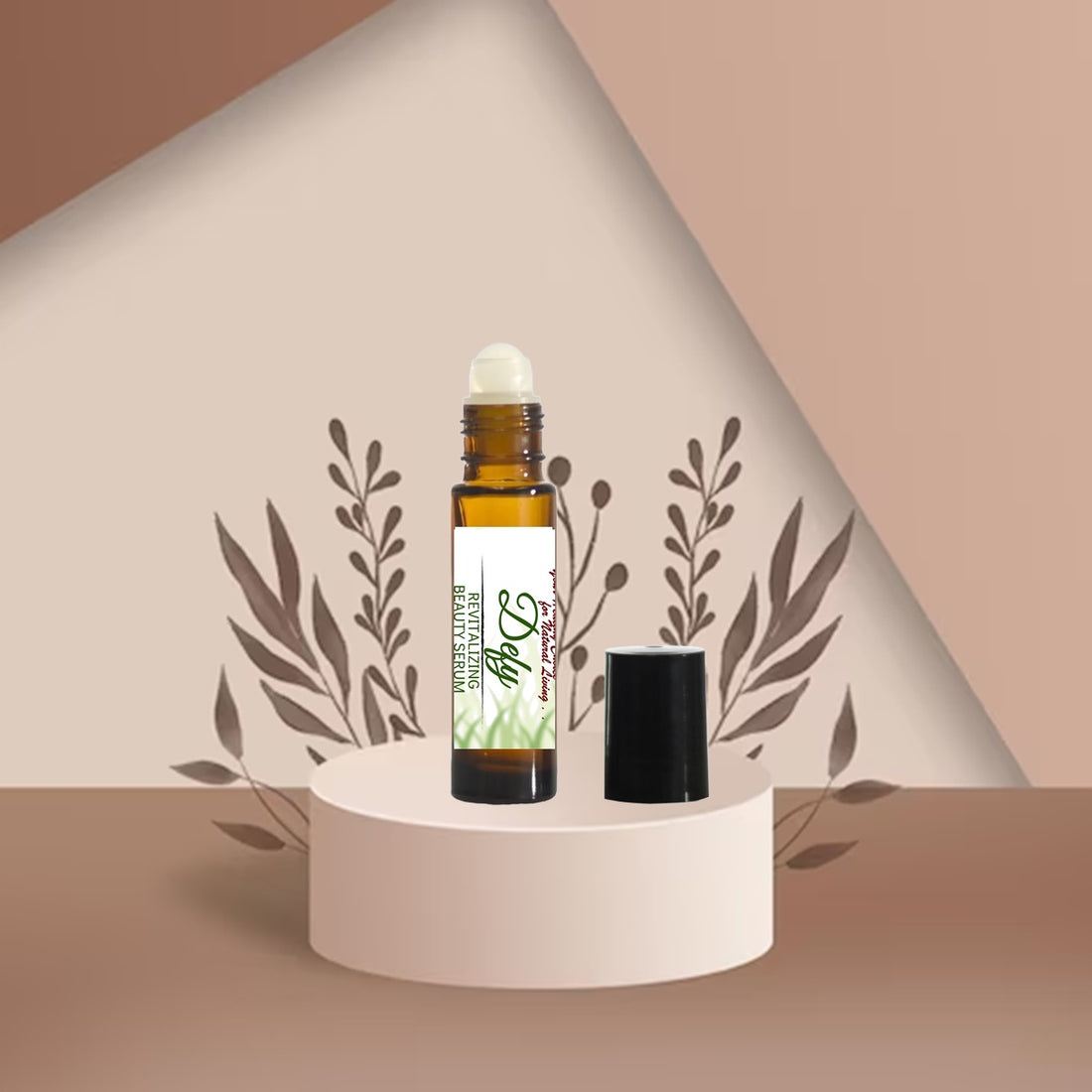 glass roll-on bottle labeled defy revitalizing beauty serum by wild herb your healthy choice for natural living
