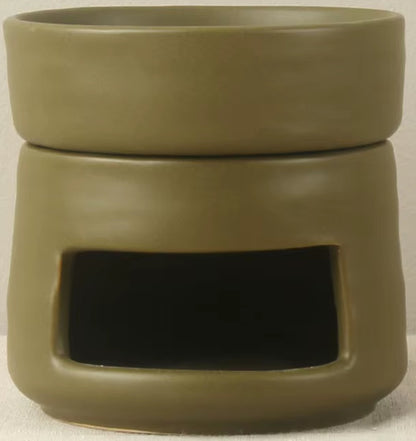 rustic olive color round minimalist style oil diffuser for tealight candles to warm essential oils or melt wax