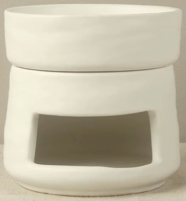 white ceramic minimalist matte glazed oil wamer with rectangular opening for tealigh candle