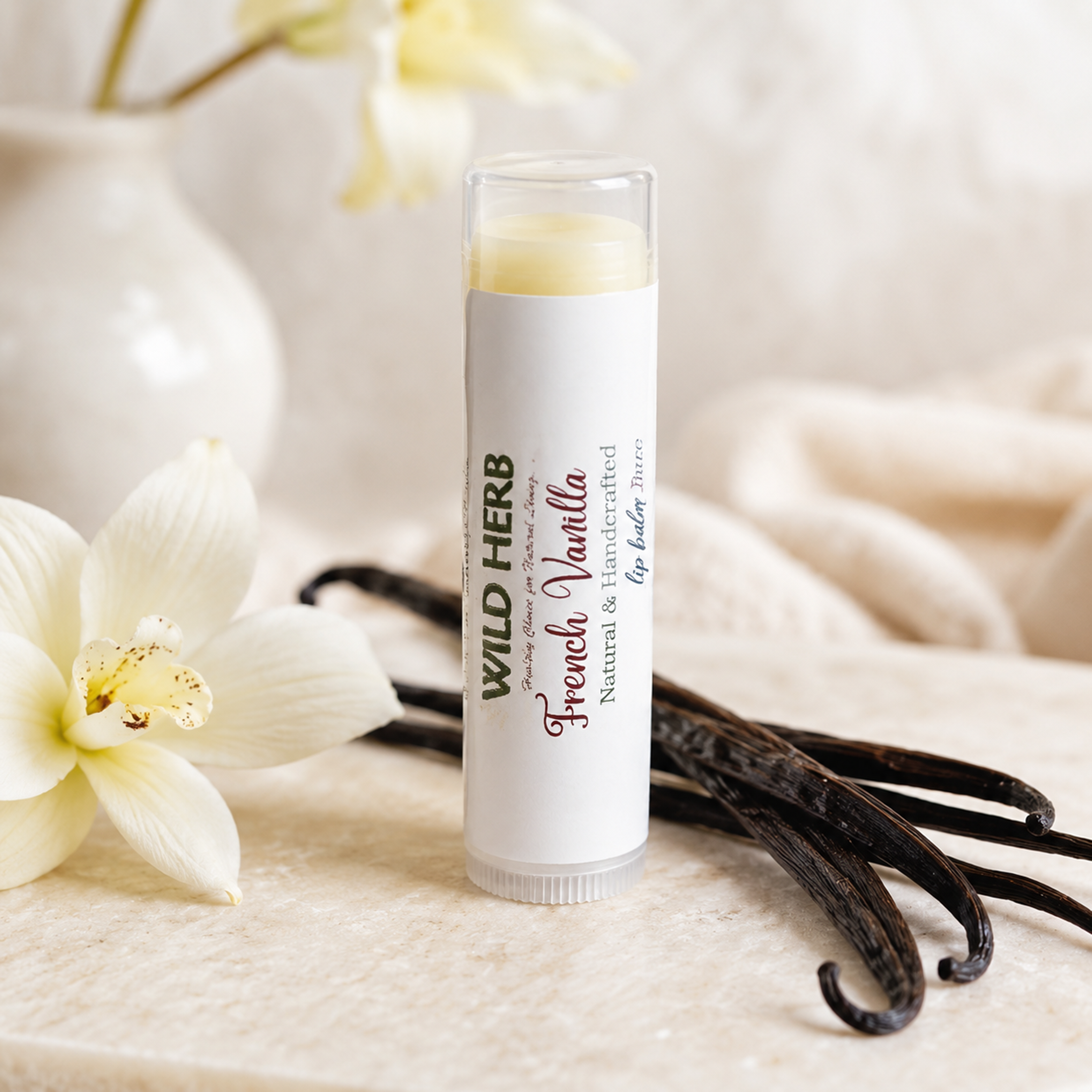 A lip balm tube labeled &