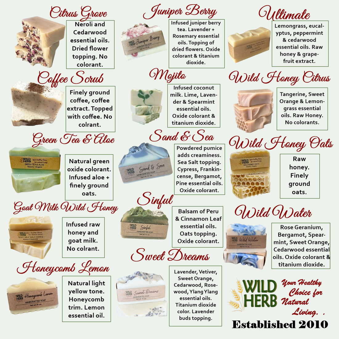 25 All Natural Soap Bars-Wild Herb Your Healthy Choice for Natural Living
