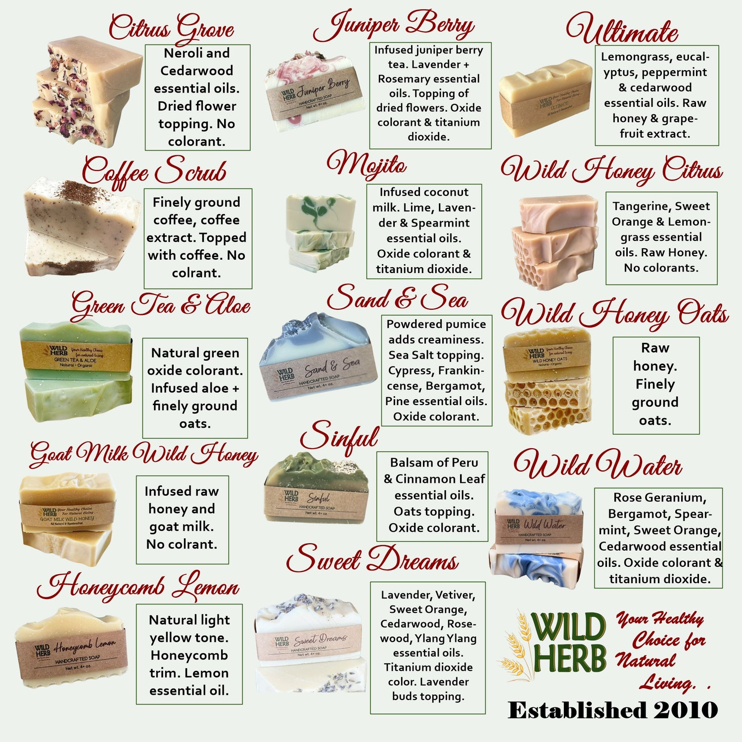 25 All Natural Soap Bars-Wild Herb Your Healthy Choice for Natural Living
