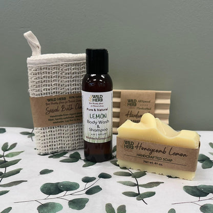 Gift Set: Soap Bar &amp; Liquid, Dish, Cloth