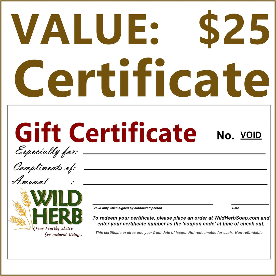 Gift Certificate $25.00-Wild Herb Your Healthy Choice for Natural Living